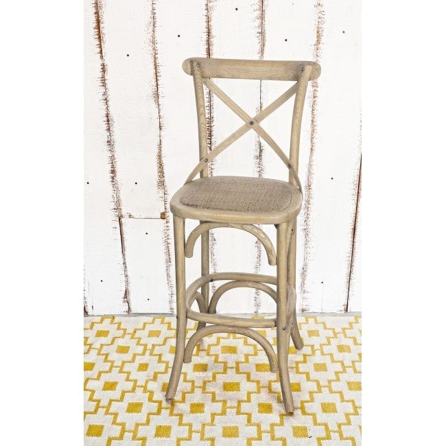 Bizzotto Sgabello da bar in legno e rattan Cross Grigio