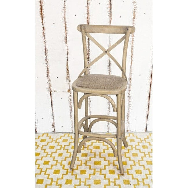 Bizzotto Sgabello da bar in legno e rattan Cross Grigio