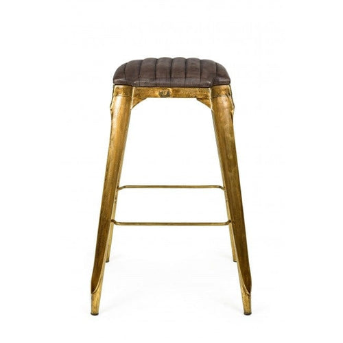 Bizzotto Sgabello da bar pelle naturale Mendez Marrone