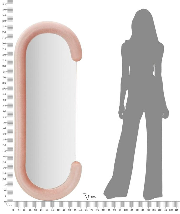 Specchio Da Muro Chantal Velluto Rosa cm 60x7x160 (Misura Specchio cm 45x140) (5)
