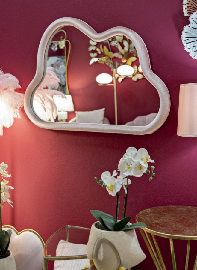 Specchio Da Muro Cloud Velluto Rosa cm 90x4x60 (Misura Specchio cm 82x52) (4)