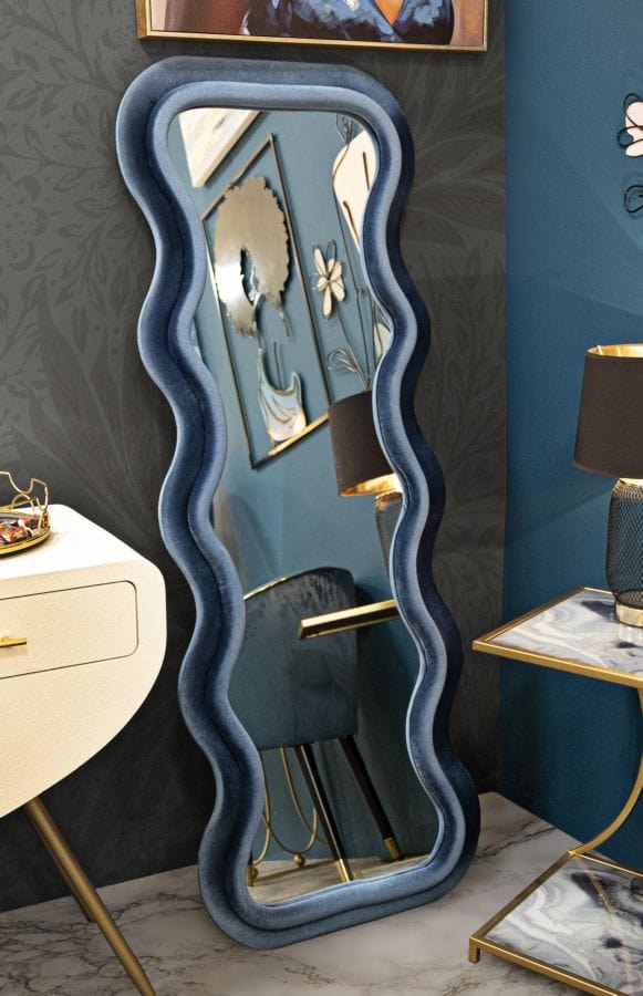 Specchio Da Muro Emily Velluto Blu cm 60x6x160 (Misura Specchio cm 42x144) (4)