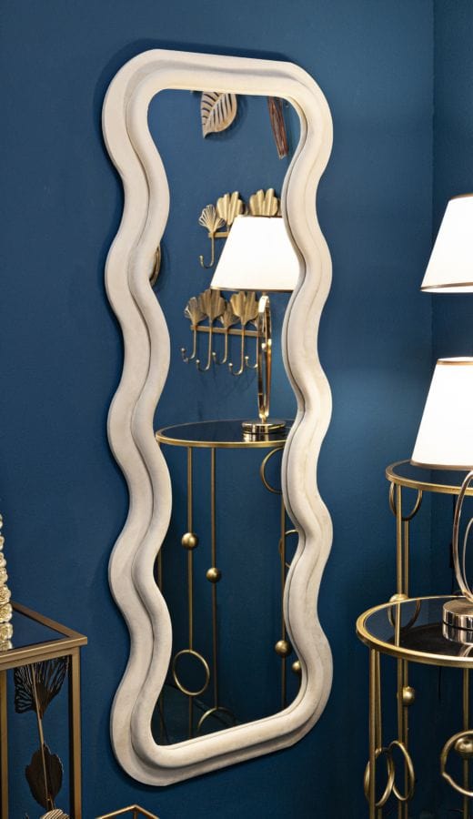 Specchio Da Muro Emily Velluto Crema cm 60x6x160 (Misura Specchio cm 42x144) (4)