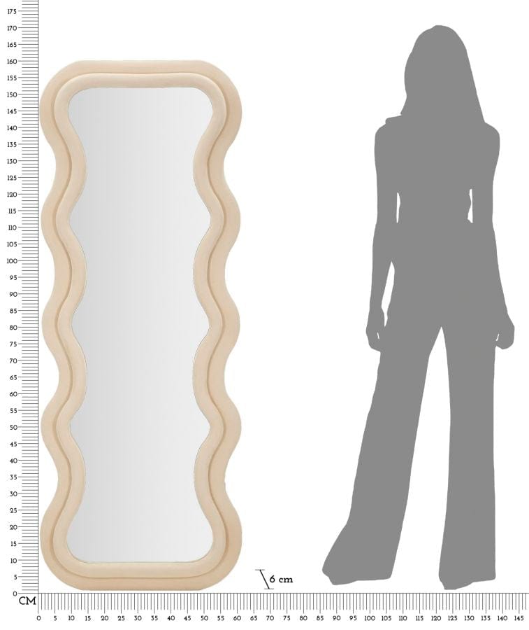 Specchio Da Muro Emily Velluto Crema cm 60x6x160 (Misura Specchio cm 42x144) (5)