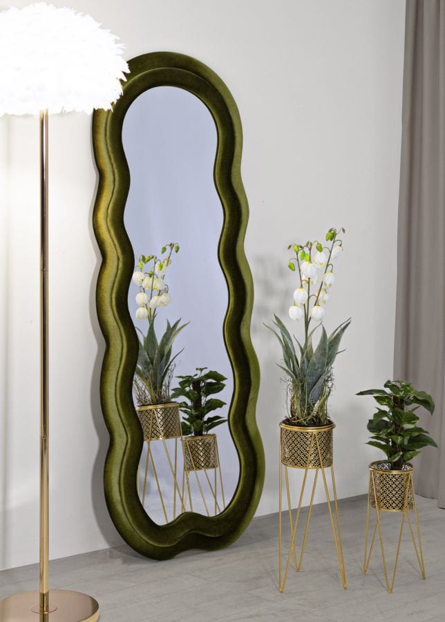 Specchio Da Muro Miki Velluto Verde cm 60x4x160 (Misura Specchio cm 39x135) (4)