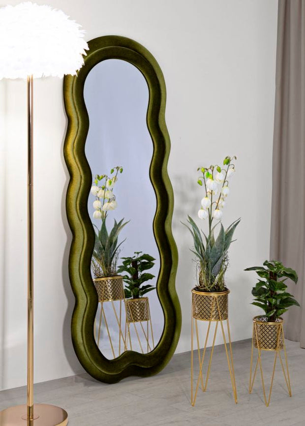 Specchio Da Muro Miki Velluto Verde cm 60x4x160 (Misura Specchio cm 39x135) (4)