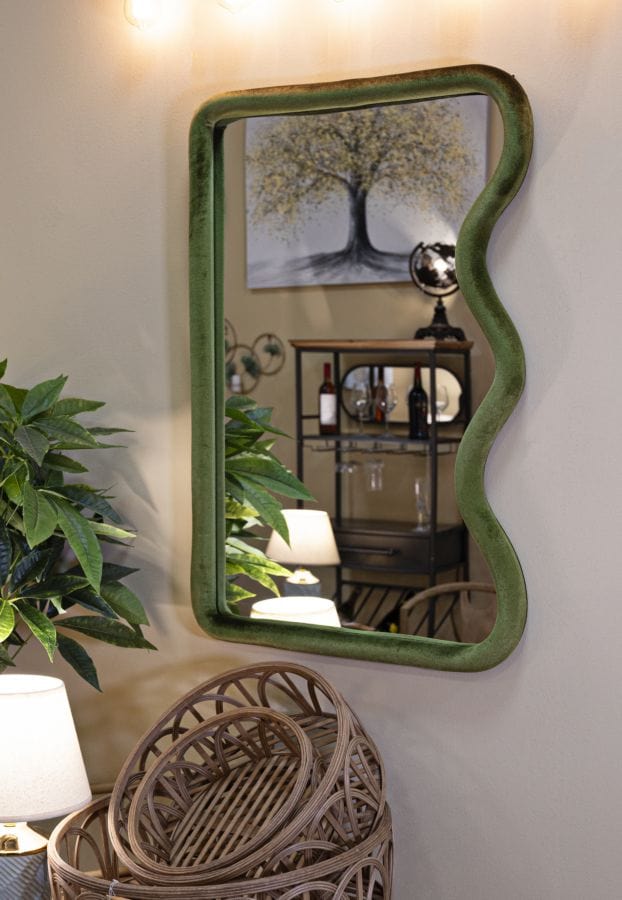 Specchio Da Muro Tod Velluto Verde cm 60x4x90 (Misura Specchio cm 51x82) (4)