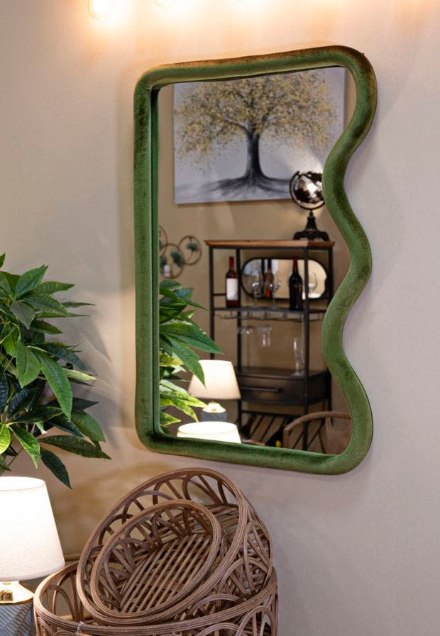 Specchio Da Muro Tod Velluto Verde cm 60x4x90 (Misura Specchio cm 51x82) (4)