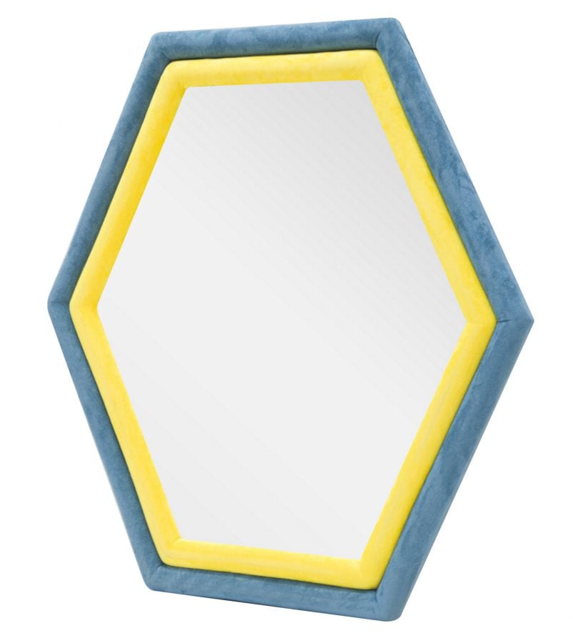 Specchio Da Muro Tony Velluto Blu/Giallo cm 75x4x80 (Misura Specchio cm 58x65) (1)