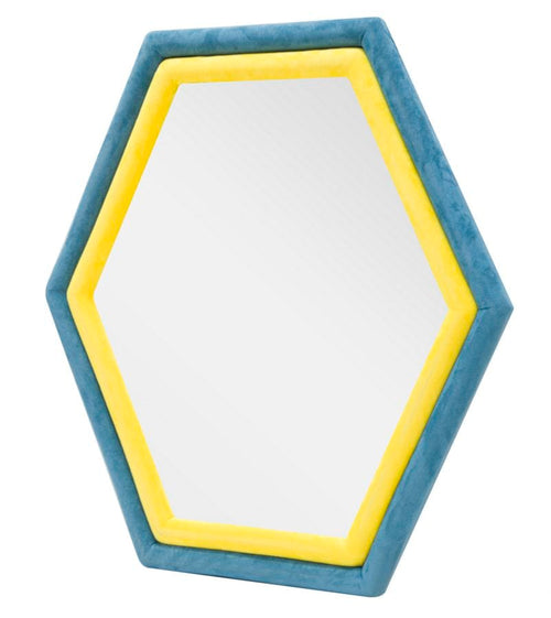 Specchio Da Muro Tony Velluto Blu/Giallo cm 75x4x80 (Misura Specchio cm 58x65) (1)