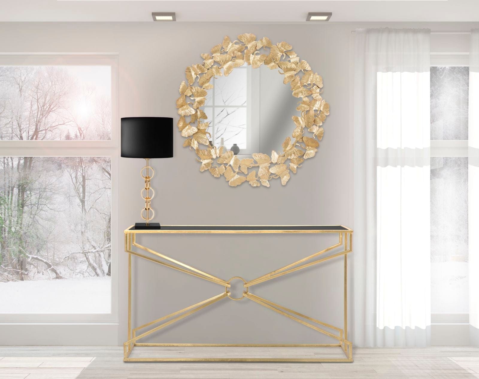 Specchio Foglie Round cm Ø 87x2,5 (Misura Specchio cm Ø 60) (3)