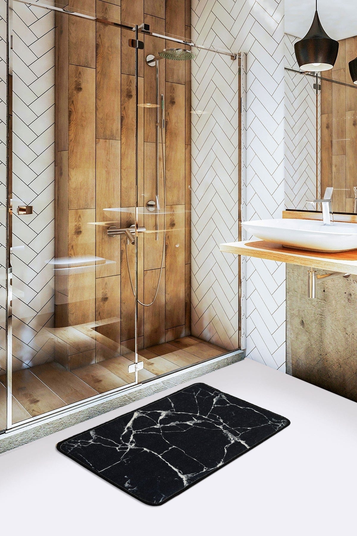 Tappetino per bagno Marble Nero, 40 x 60 cm