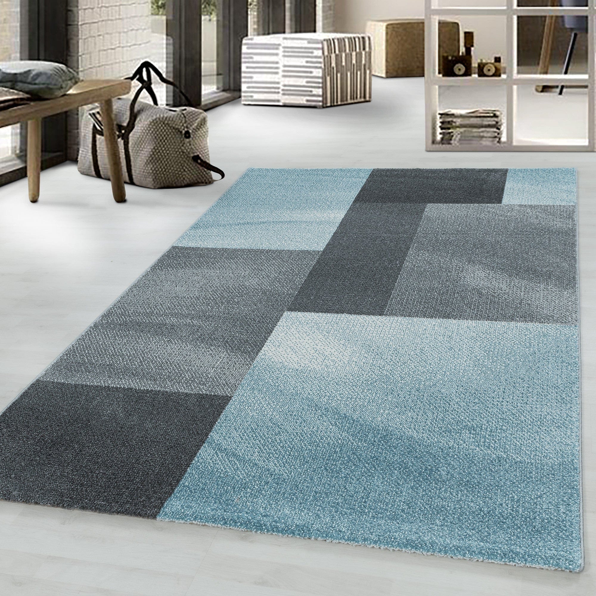 Tappeto Efor 3712 Abstract Checkered Blu (1)