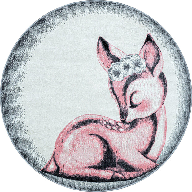 Tappeto per bambini Bambi 050 Round Deer Rosa & AYYTPCH-BAMBI0850PINK-ROUND