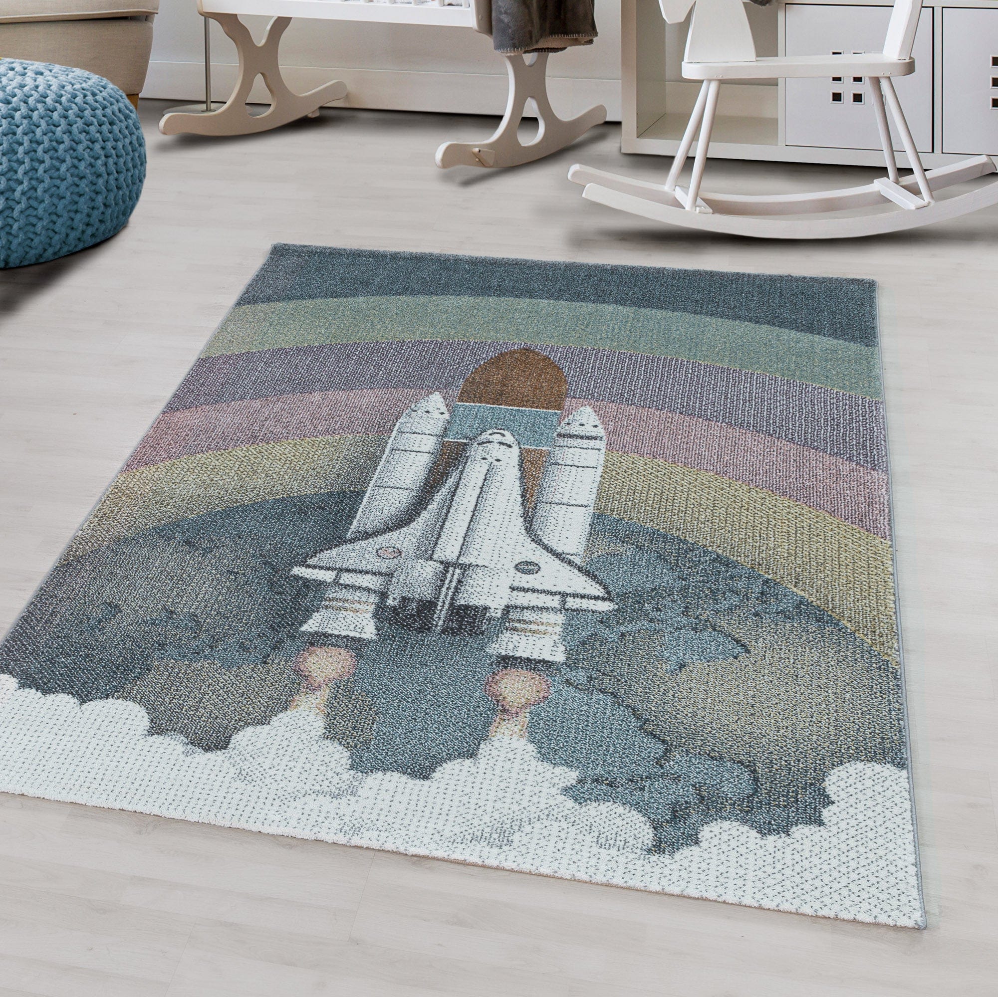 Tappeto per bambini Funny 2111 Space Rocket Blu (1)