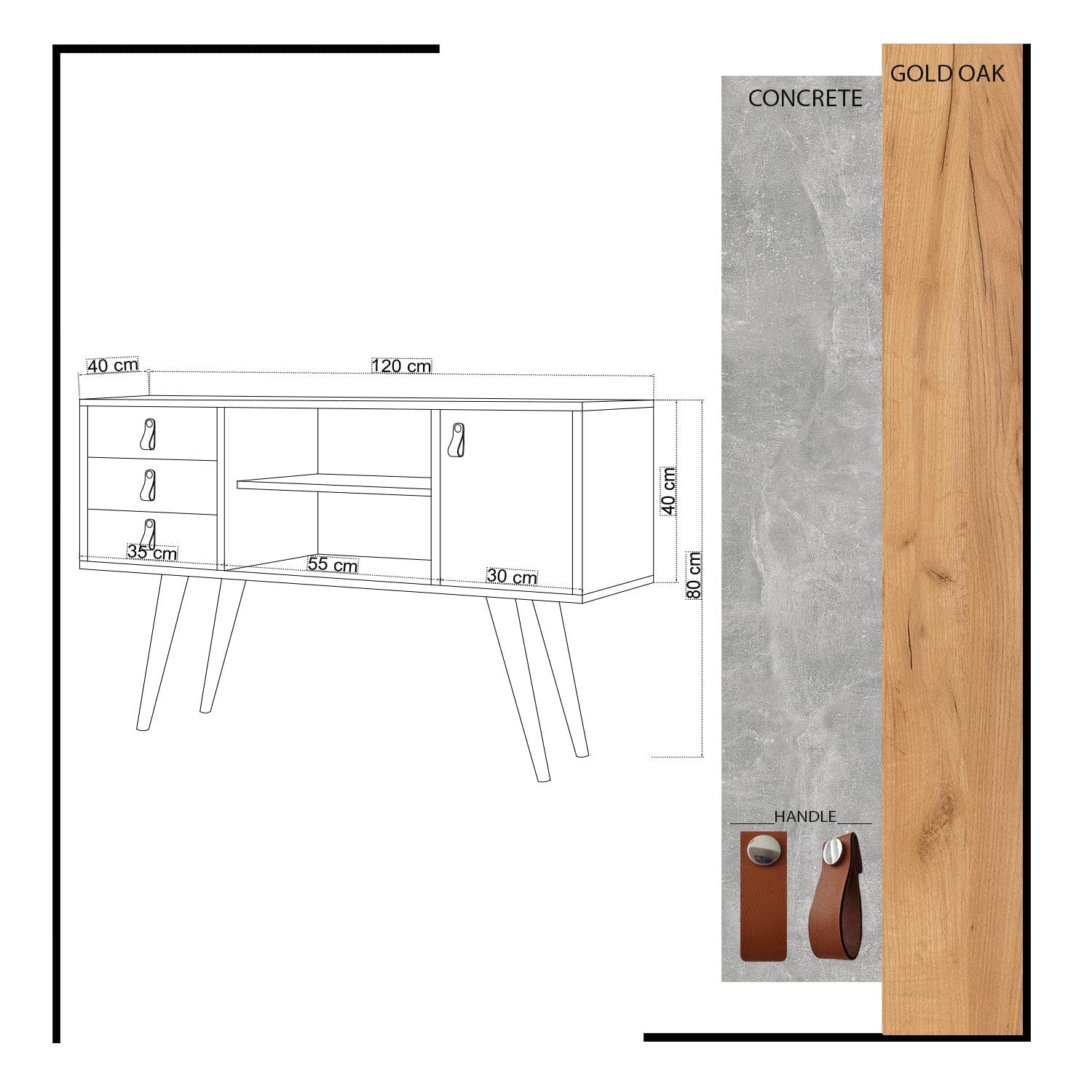 Tavolino consolle con 3 cassetti e 1 anta Havana Quercia (4)