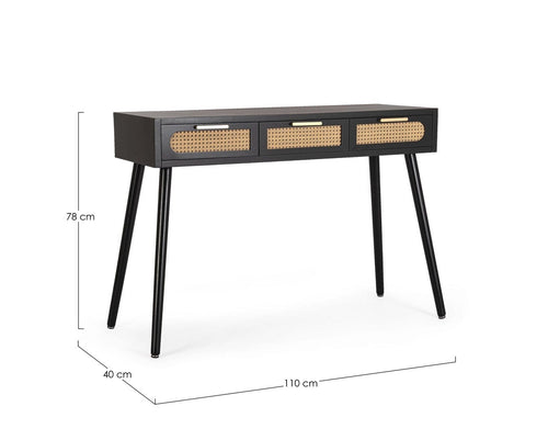 Bizzotto Tavolino consolle con 3 cassetti Josine Nero