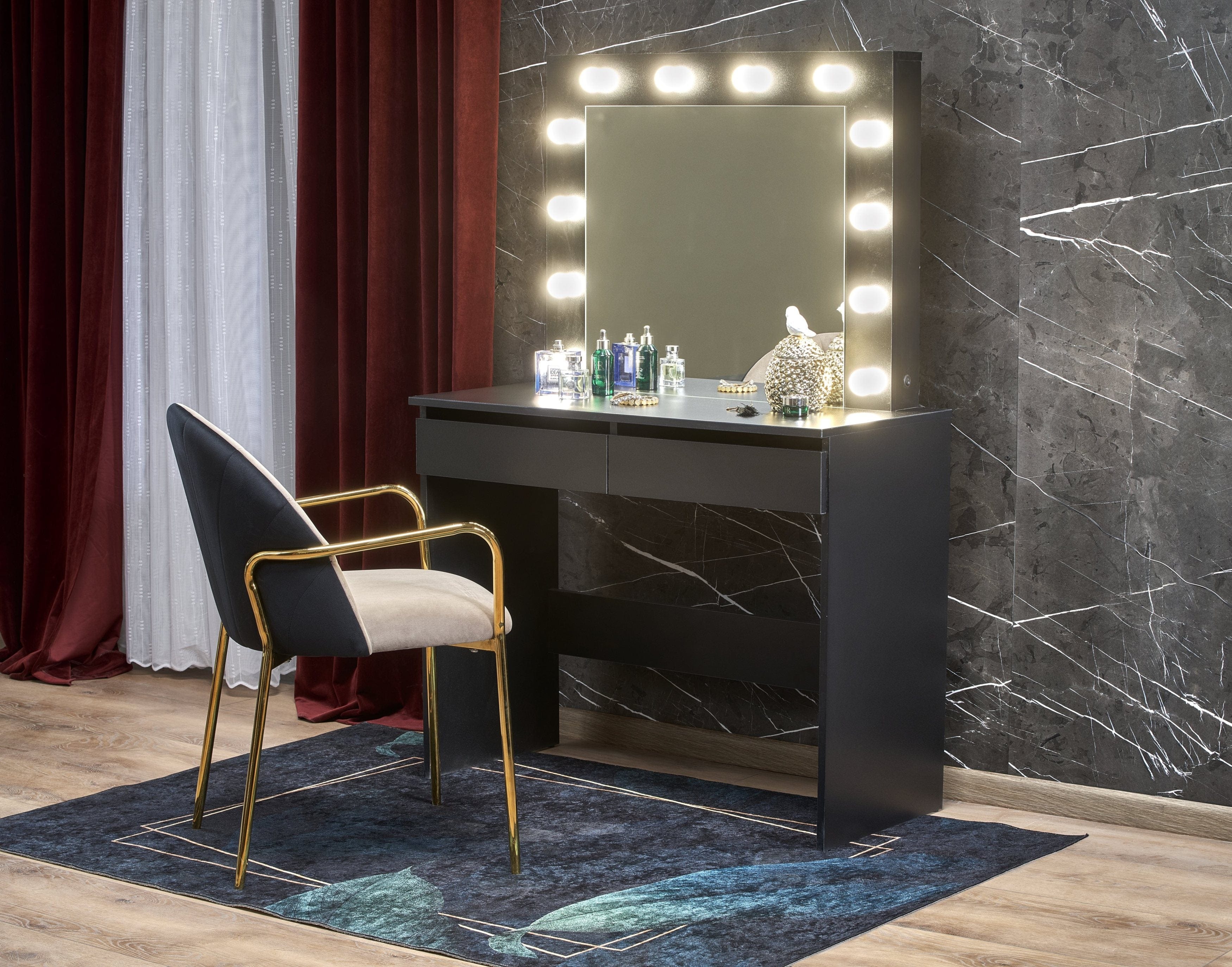 Halmar Tavolino da toeletta con specchio Hollywood Nero