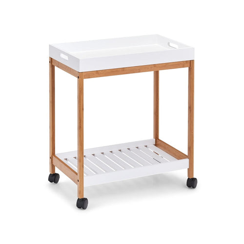Tavolo mobile da minibar Tray, MDF di bambù bianco/naturale, L55xL34xH62 cm