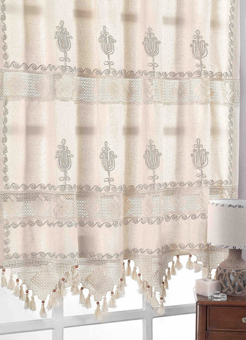 Tenda in cotone e lino Tulip Dantel Beige & OYOTR-129-10 & OYOTR-129-10 & OYOTR-129-10