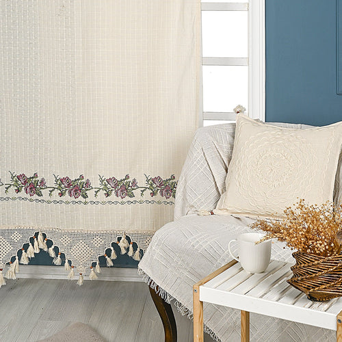 Tenda in cotone Lace Rose Pattern Beige & OYOTR-CRT30 & OYOTR-CRT30 & OYOTR-CRT30