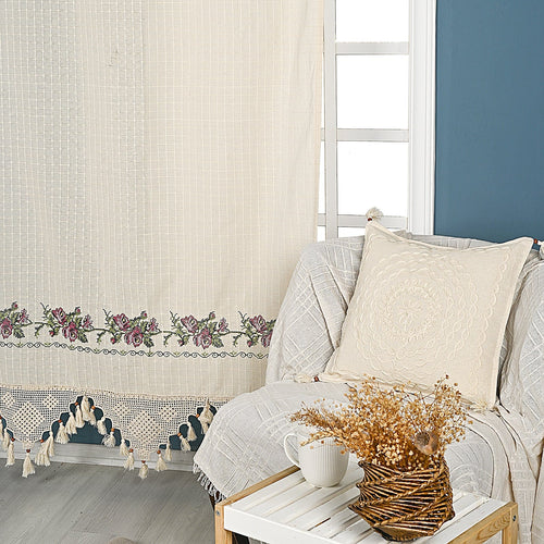 Tenda in cotone Lace Rose Pattern Beige (1)