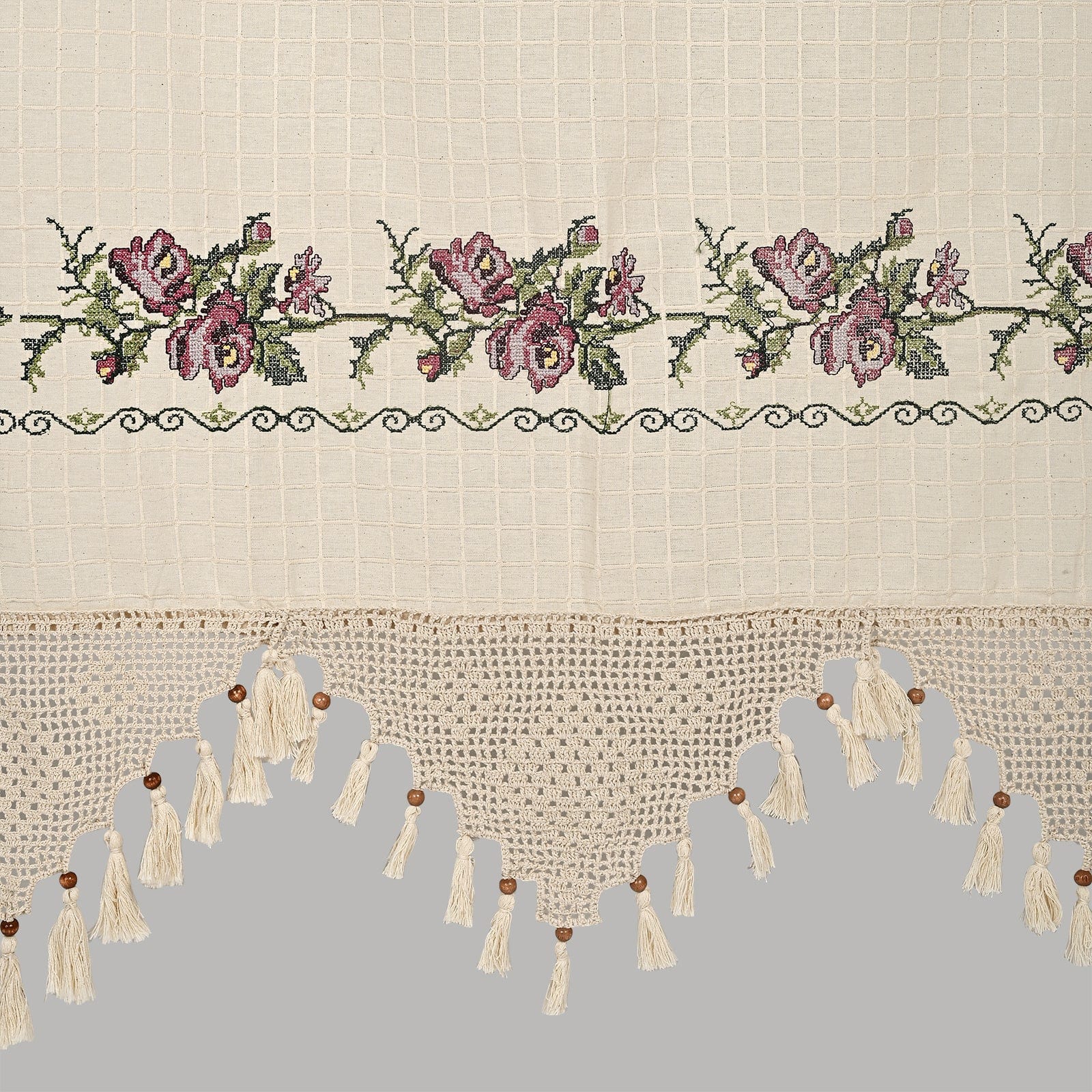 Tenda in cotone Lace Rose Pattern Beige (2)