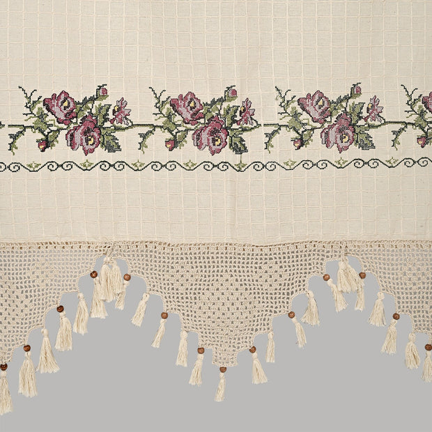 Tenda in cotone Lace Rose Pattern Beige (2)