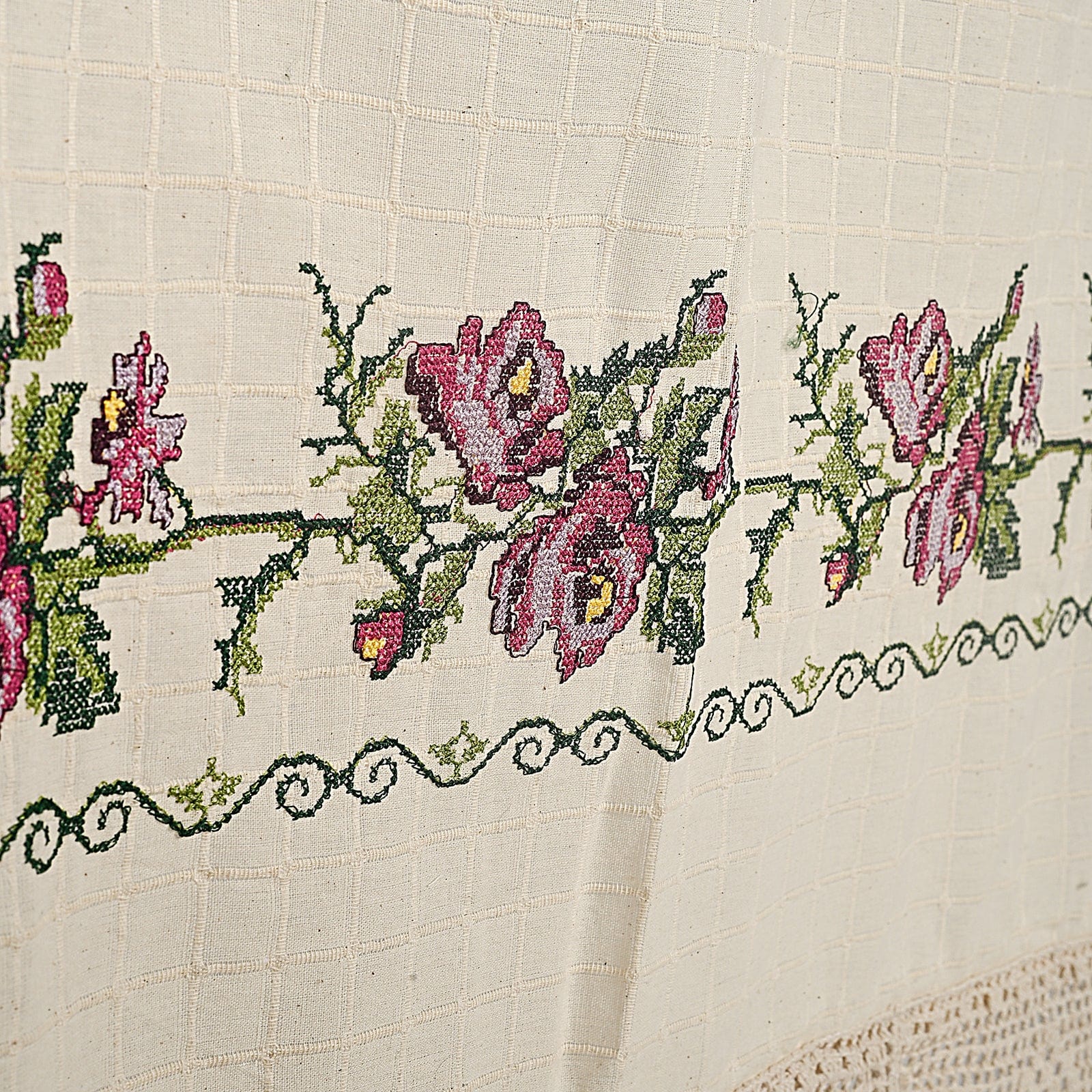 Tenda in cotone Lace Rose Pattern Beige (3)