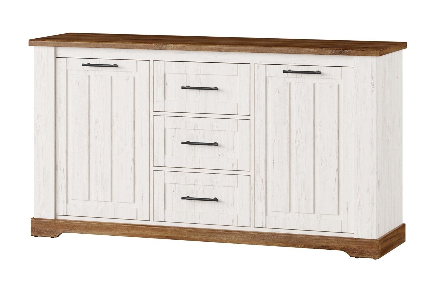 3 cassetti e 2 ante Country 45 Bianco / Rovere, l163xL45xH89 cm