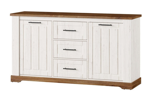 3 cassetti e 2 ante Country 45 Bianco / Rovere, l163xL45xH89 cm
