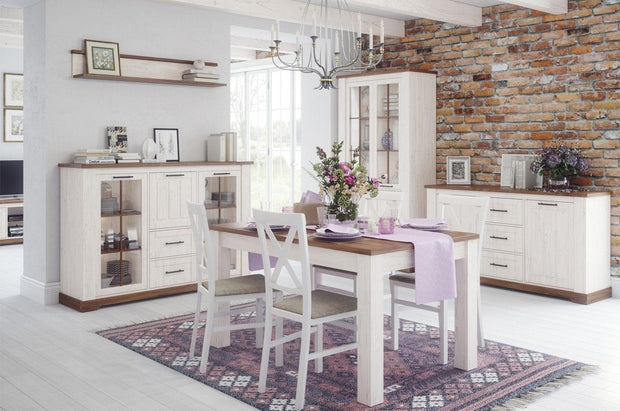 3 cassetti e 2 ante Country 45 Bianco / Rovere, l163xL45xH89 cm (1)