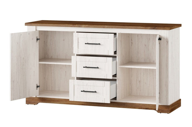 3 cassetti e 2 ante Country 45 Bianco / Rovere, l163xL45xH89 cm (2)