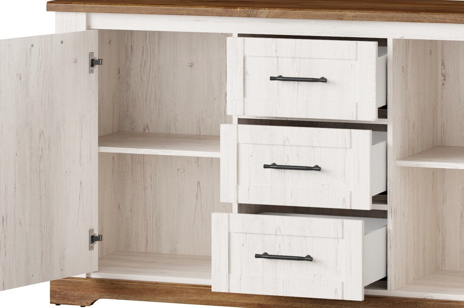 3 cassetti e 2 ante Country 45 Bianco / Rovere, l163xL45xH89 cm (5)