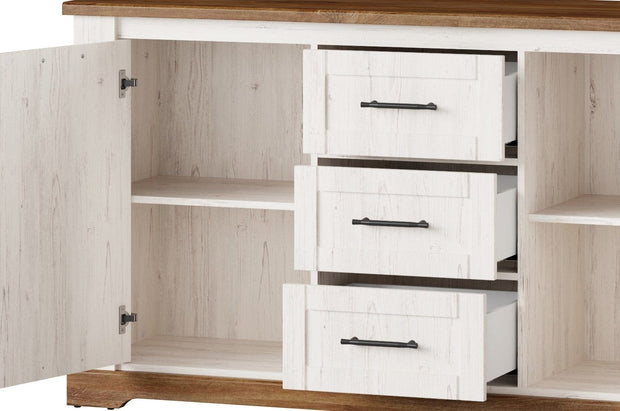 3 cassetti e 2 ante Country 45 Bianco / Rovere, l163xL45xH89 cm (5)
