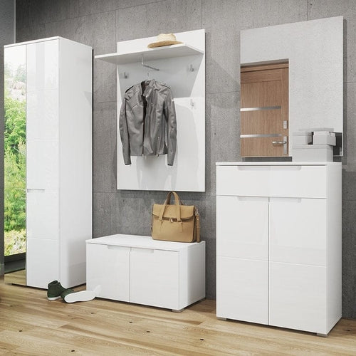 Armadietto da corridoio in MDF e pallet con 1 cassetto e 2 ante Gabrielle 19 Bianco, l70xL40xH101 cm (1)