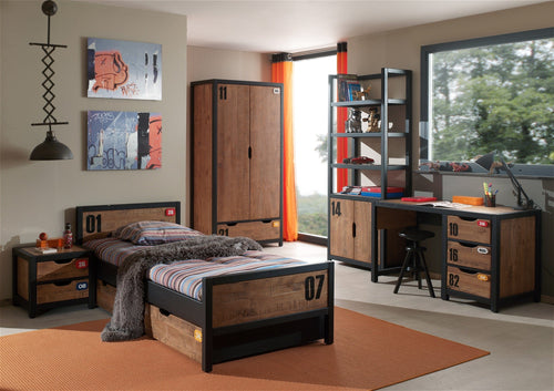 Vipack Armadietto in legno di pino e MDF con 2 ante e 1 cassetto, per bambini Alex Natural / Black, l100xL55xH200 cm