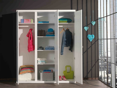 Vipack Armadietto in pino e MDF a 3 ante per bambini Robin White, l166xL57xH204,5 cm