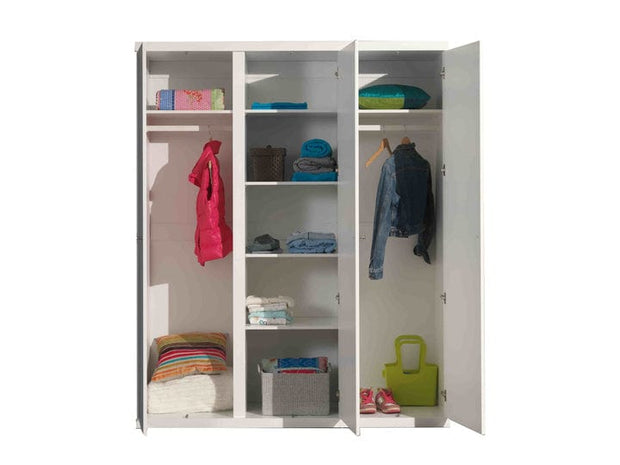 Vipack Armadietto in pino e MDF a 3 ante per bambini Robin White, l166xL57xH204,5 cm