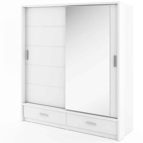 Lenart Armadio a 2 ante scorrevoli, 2 cassetti e specchio Arti 06 Bianco Opaco
