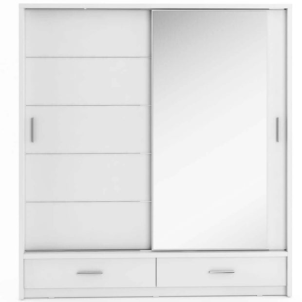 Lenart Armadio a 2 ante scorrevoli, 2 cassetti e specchio Arti 06 Bianco Opaco