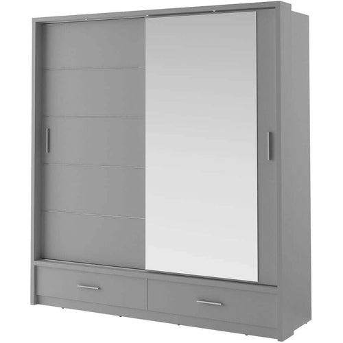 Lenart Armadio a 2 ante scorrevoli, 2 cassetti e specchio Arti 07 Grigio Opaco