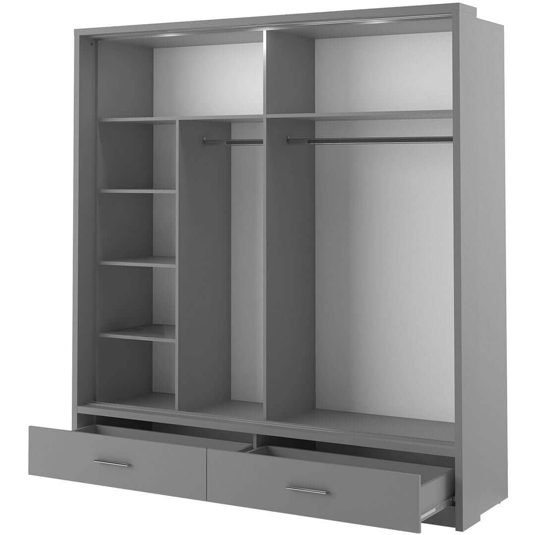 Lenart Armadio a 2 ante scorrevoli, 2 cassetti e specchio Arti 07 Grigio Opaco