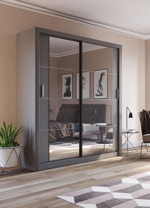 Lenart Armadio a 2 ante scorrevoli e specchio Arti 03 Grigio Opaco