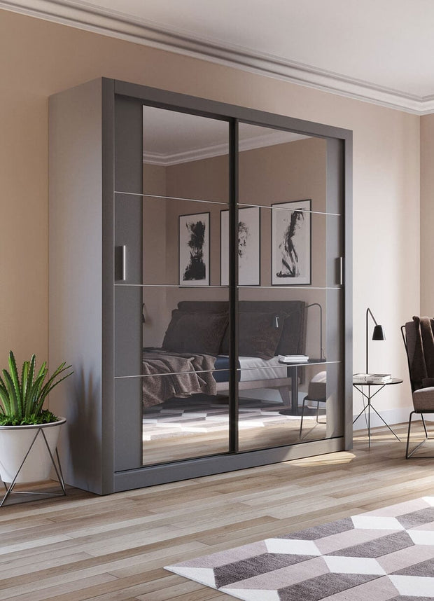 Lenart Armadio a 2 ante scorrevoli e specchio Arti 03 Grigio Opaco