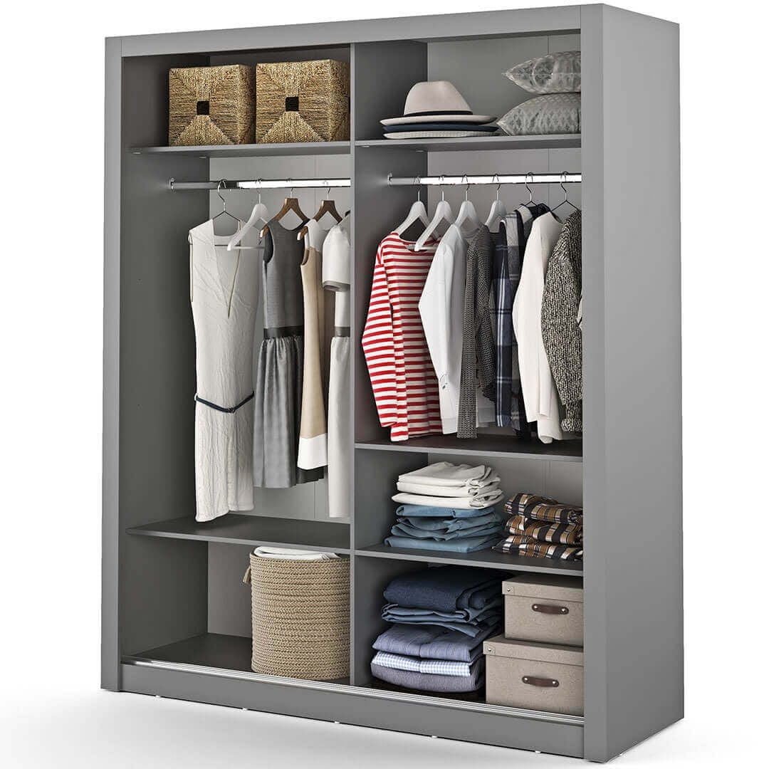 Lenart Armadio a 2 ante scorrevoli e specchio Arti 03 Grigio Opaco