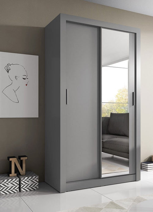 Lenart Armadio a 2 ante scorrevoli e specchio Arti 06 Grigio Opaco