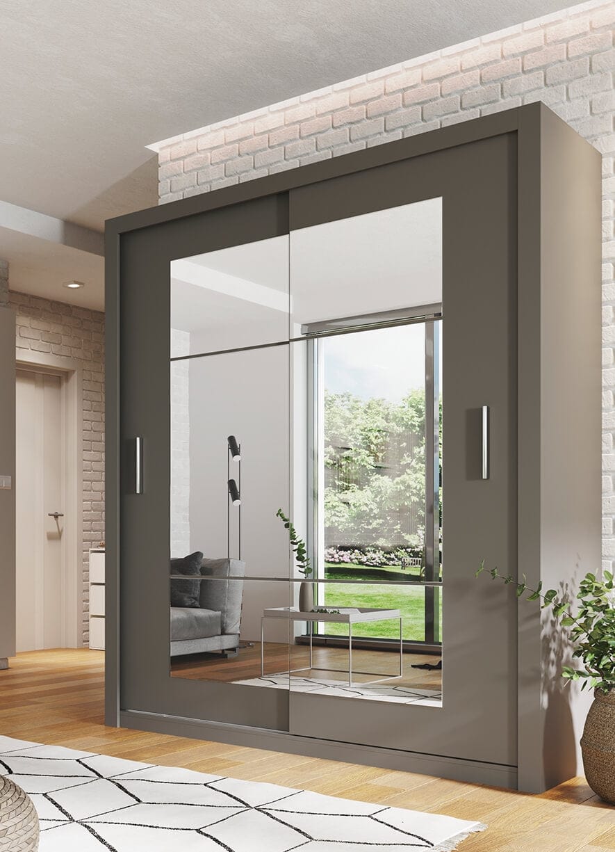 Lenart Armadio a 2 ante scorrevoli e specchio Idea 02 Square Grigio Opaco