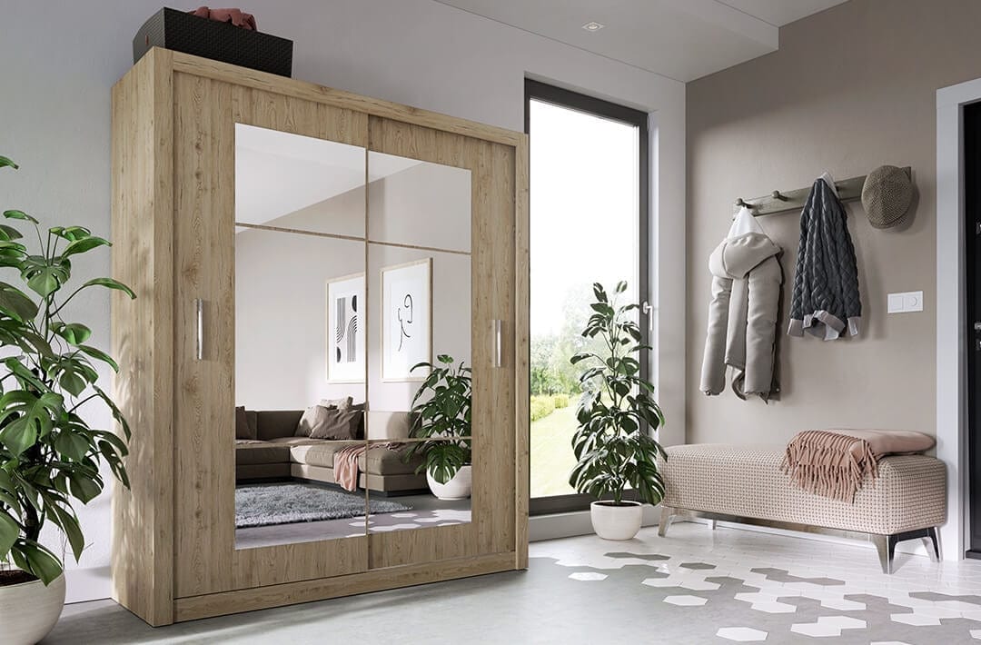 Lenart Armadio a 2 ante scorrevoli e specchio Idea 02 Square Quercia