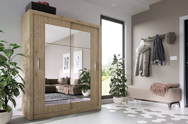 Lenart Armadio a 2 ante scorrevoli e specchio Idea 02 Square Quercia